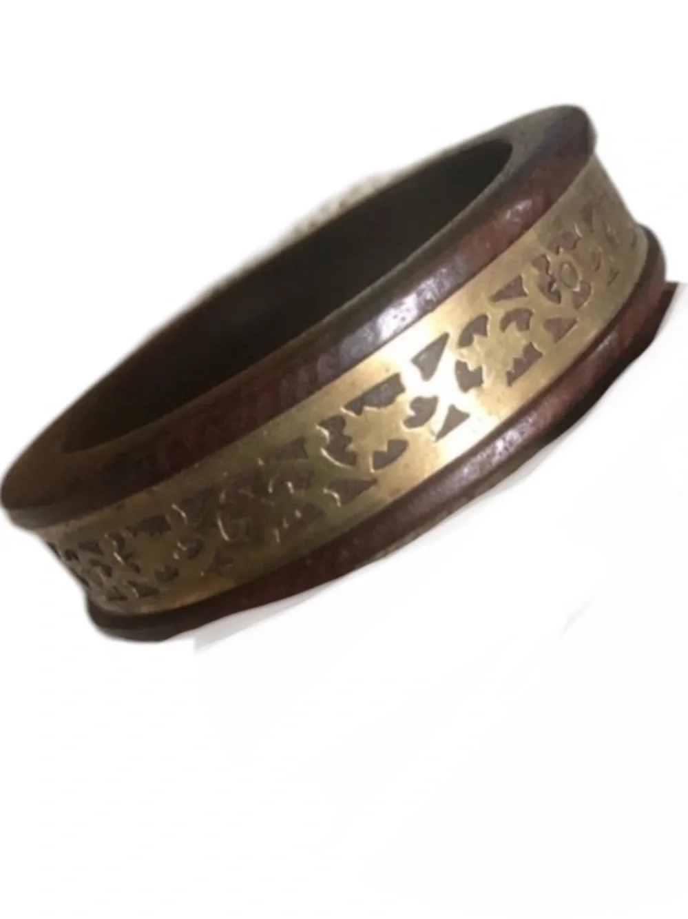 Vintage Wood and Brass Bangle Bracelet